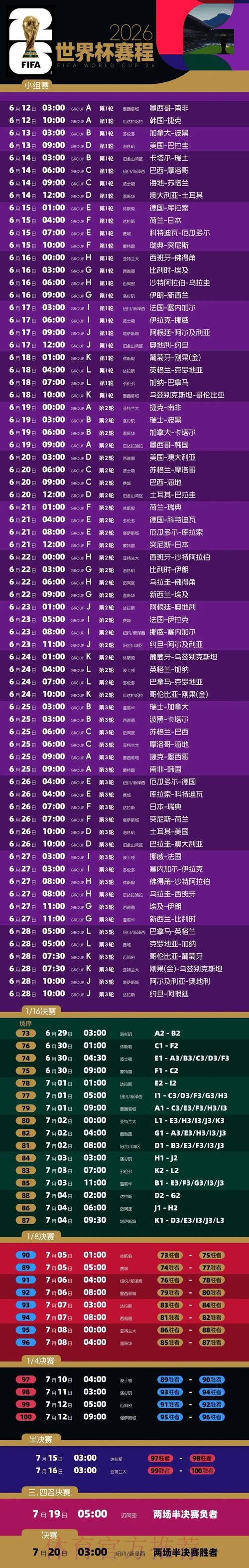 2026世界杯每日赛程今日全程直播免费观看