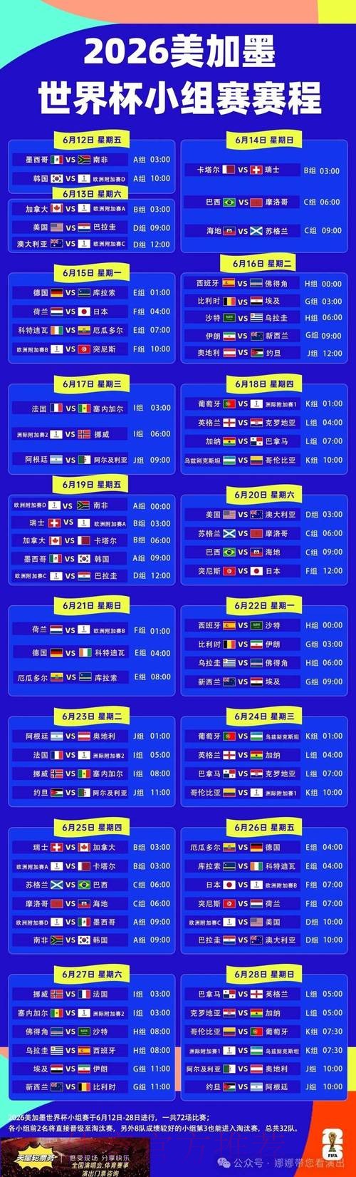 2026世界杯每日赛程中国时间观看指南实时查看 2026世界杯每日赛程中国时间观看指南实时查看